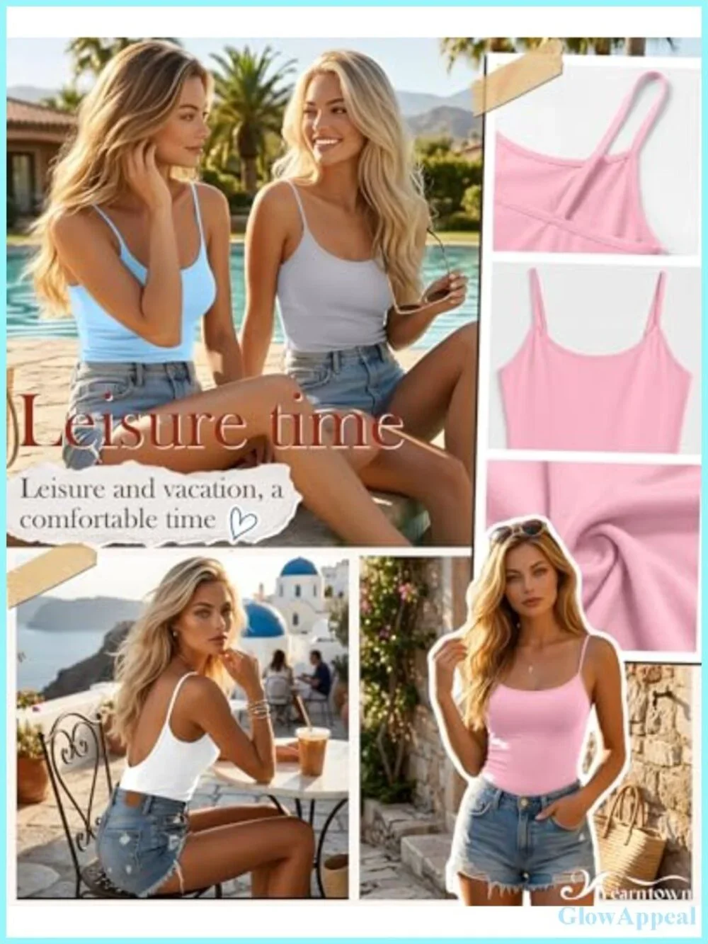4 Pack Women's Knit Cami Tops Open Back Scoop Neck Spaghetti Strap Low Back